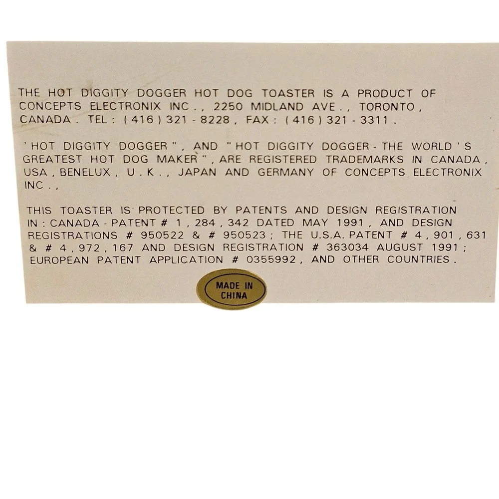 Vintage Hot Diggity Dogger Hot Dog Toaster HD 2121 Concepts Electronix 1998